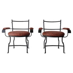 Pair of Bespoke Metal and Leather Arm Chairs