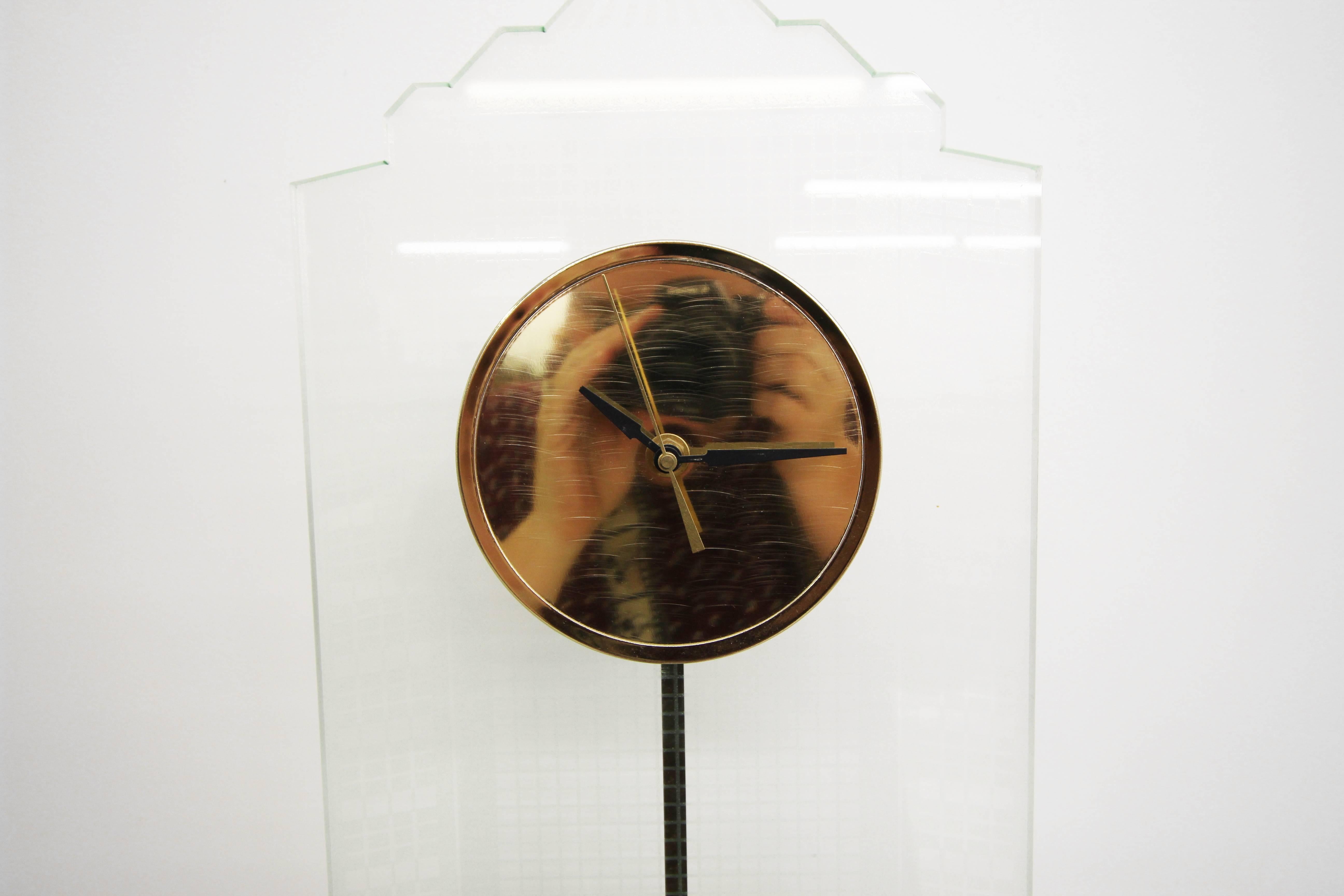 Illuminated Acylic and Brass Art Deco Floor Clock by Aquarius Mirrorworks 2