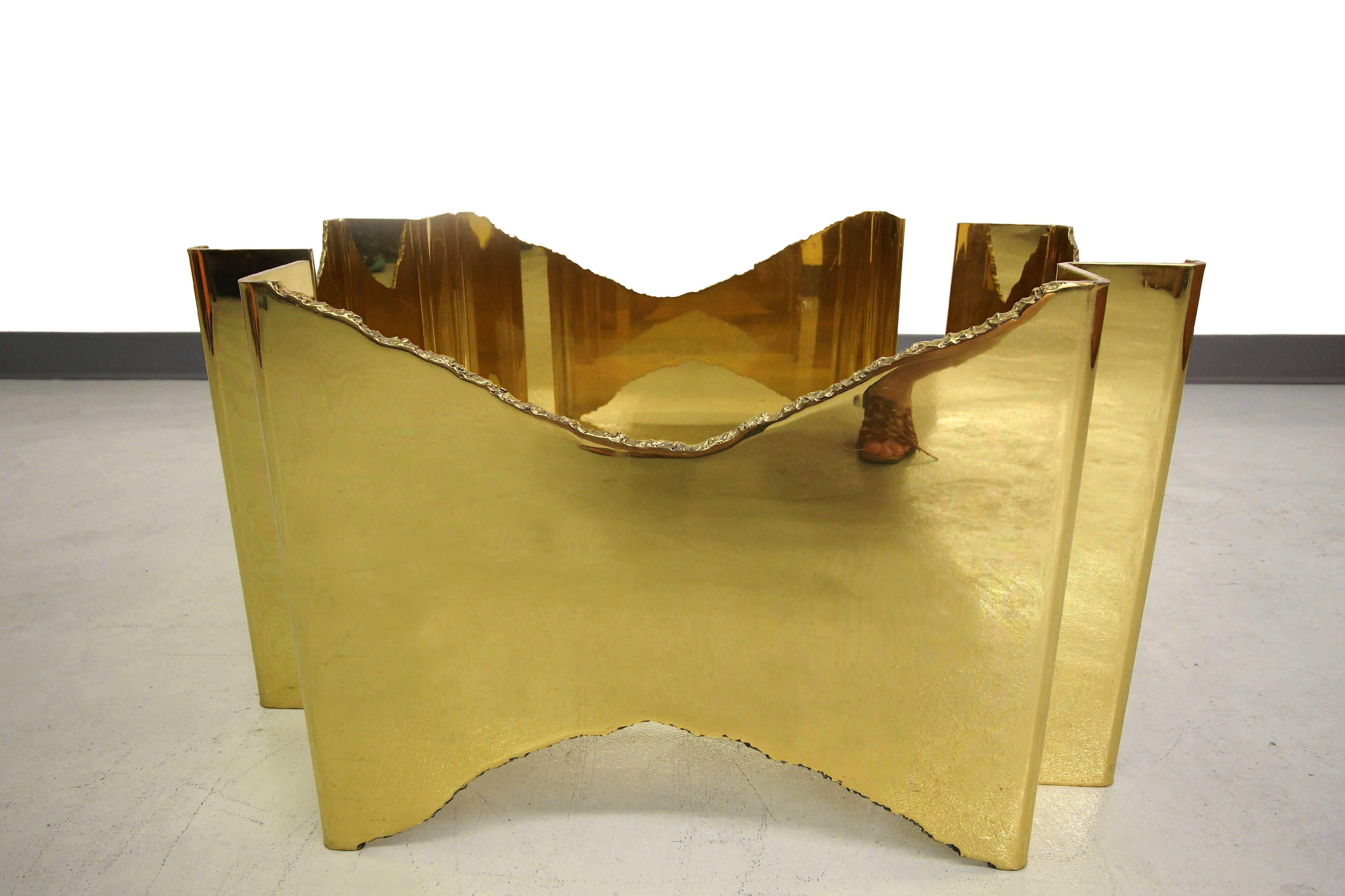 2 piece Torch Cut Solid Brass Brutalist Coffee Table Base 2