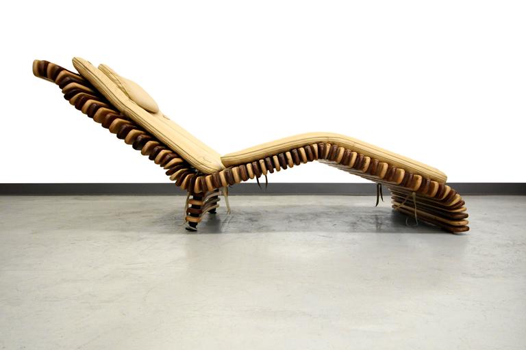 Pacific Green Palmwood and Leather Chaise Lounge Chair at 1stDibs