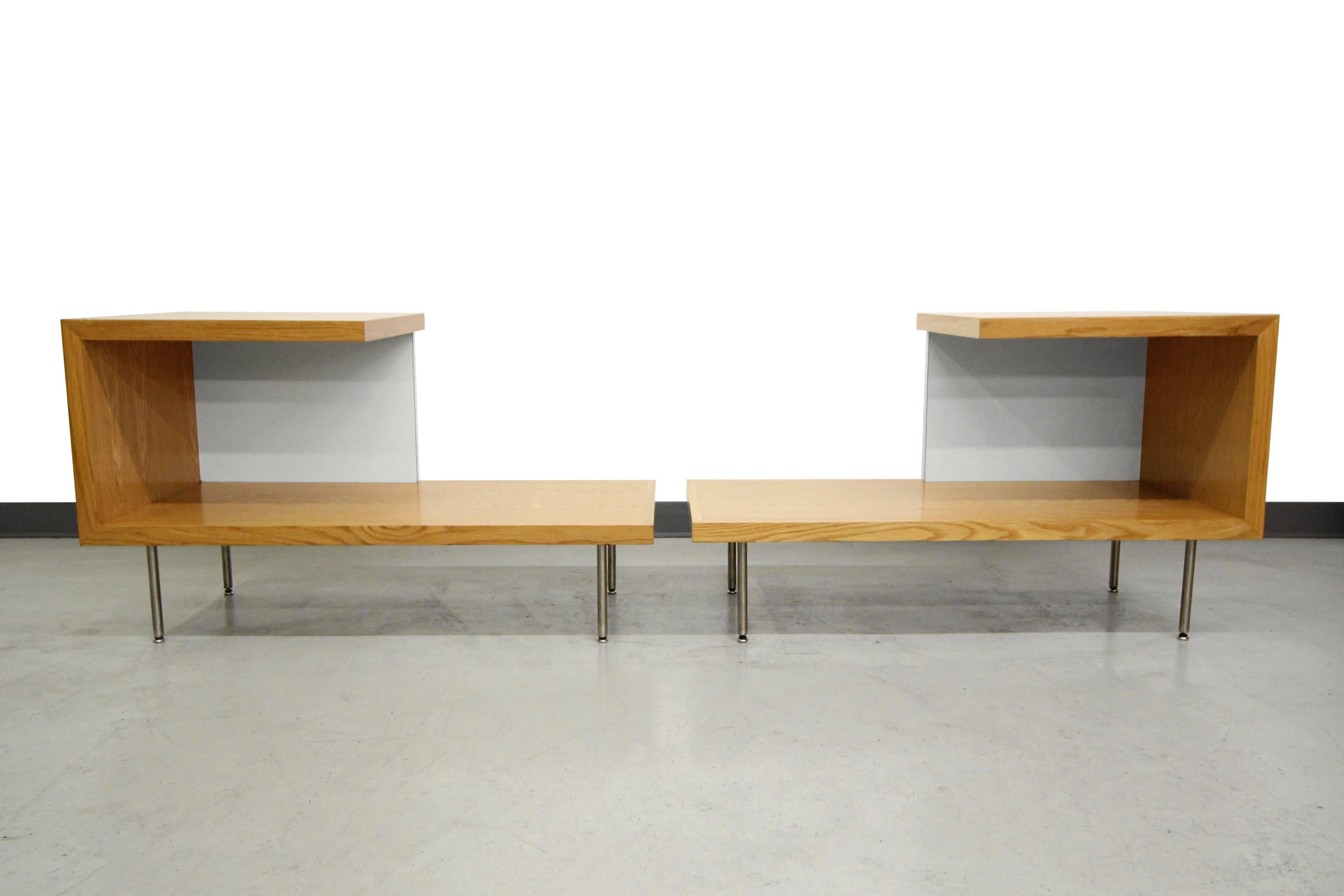 Mid-Century Modern Pair of Oak and White Laminate Side Tables by George Nelson for Herman Miller