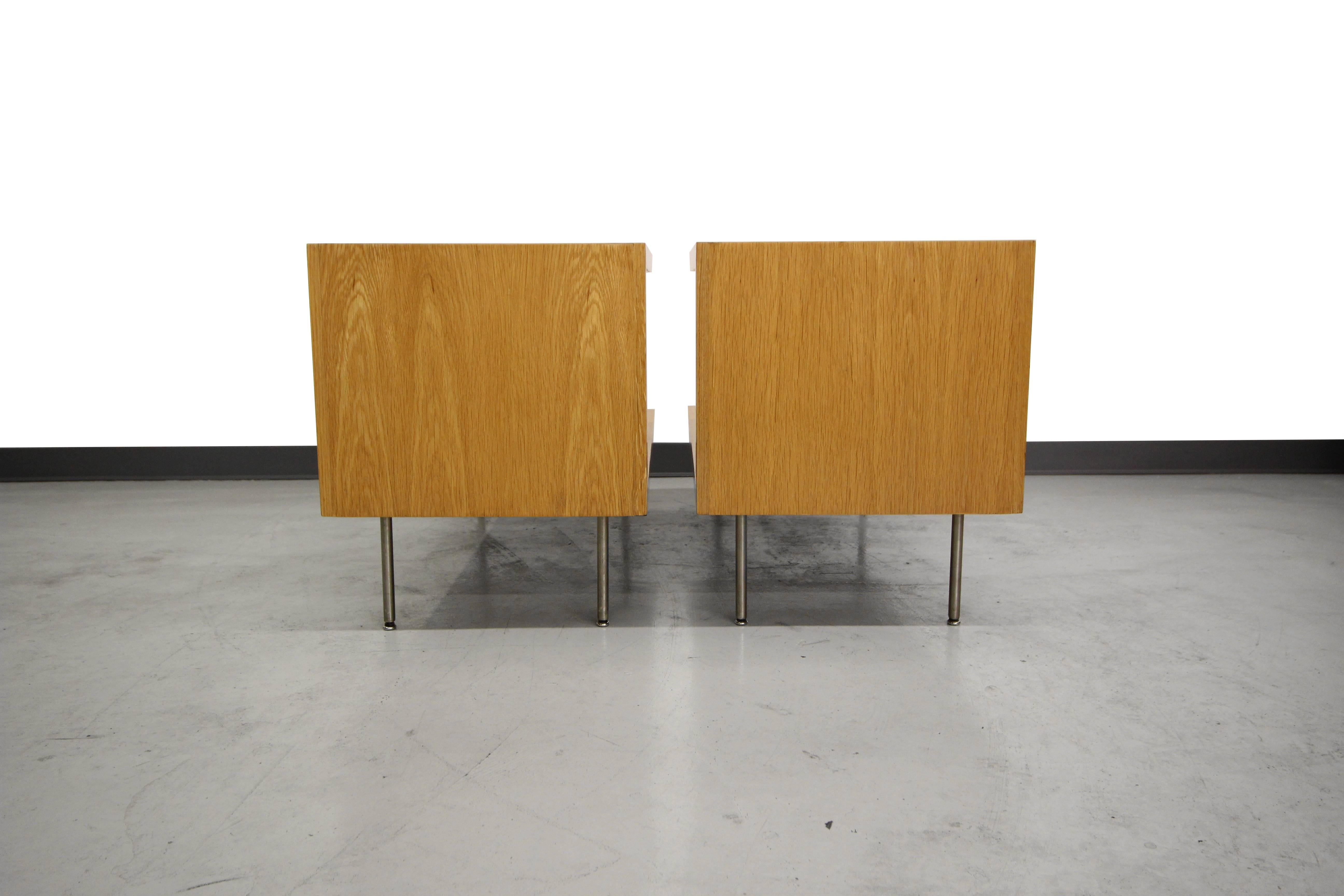 Pair of Oak and White Laminate Side Tables by George Nelson for Herman Miller 1