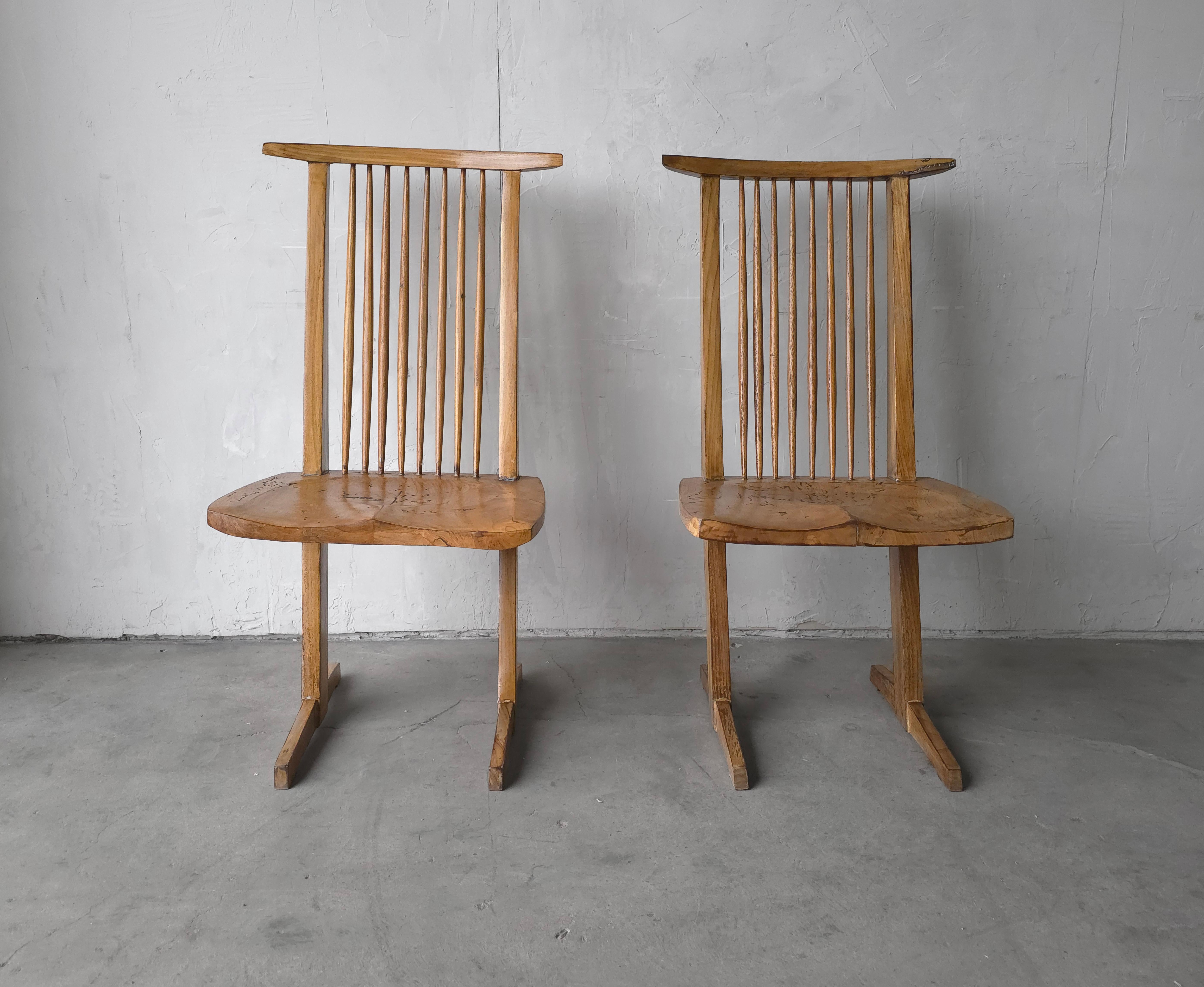 Pair of Live Edge Burl Conoid Chairs after George Nakashima In Good Condition For Sale In Las Vegas, NV