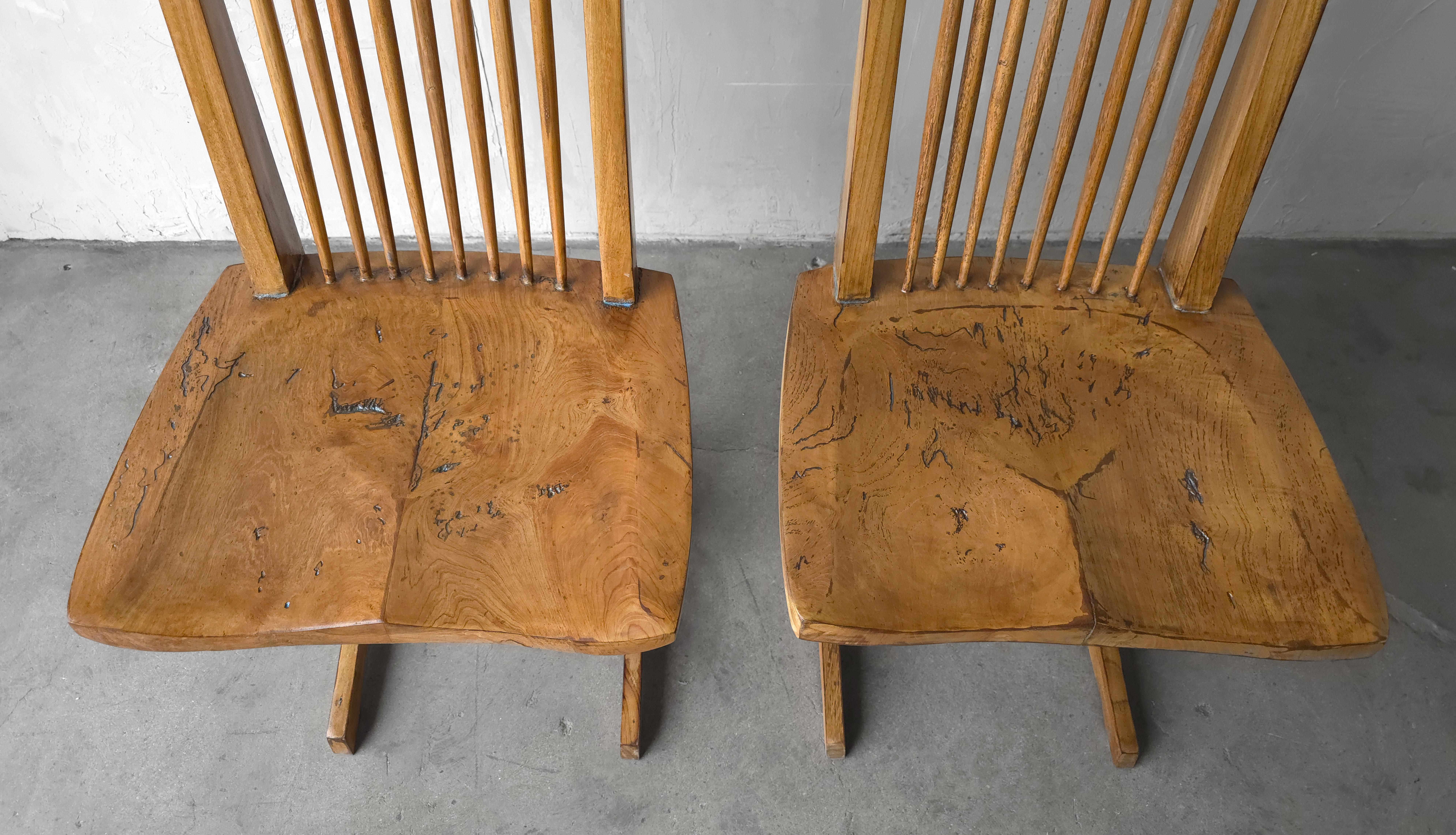 Pair of Live Edge Burl Conoid Chairs after George Nakashima For Sale 3
