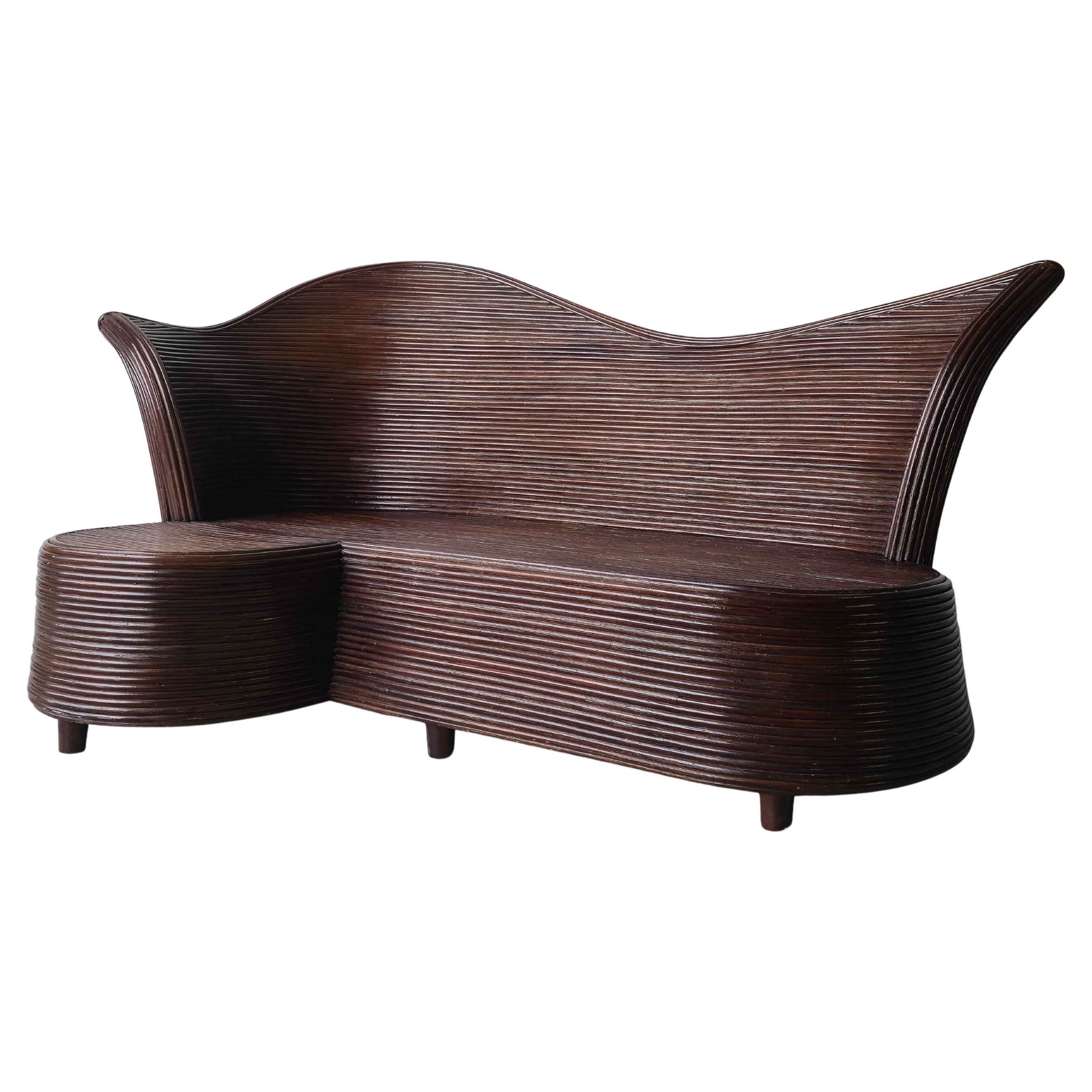 Chaise in bambù con tavolo in canne d'agnello Vintage By in vendita