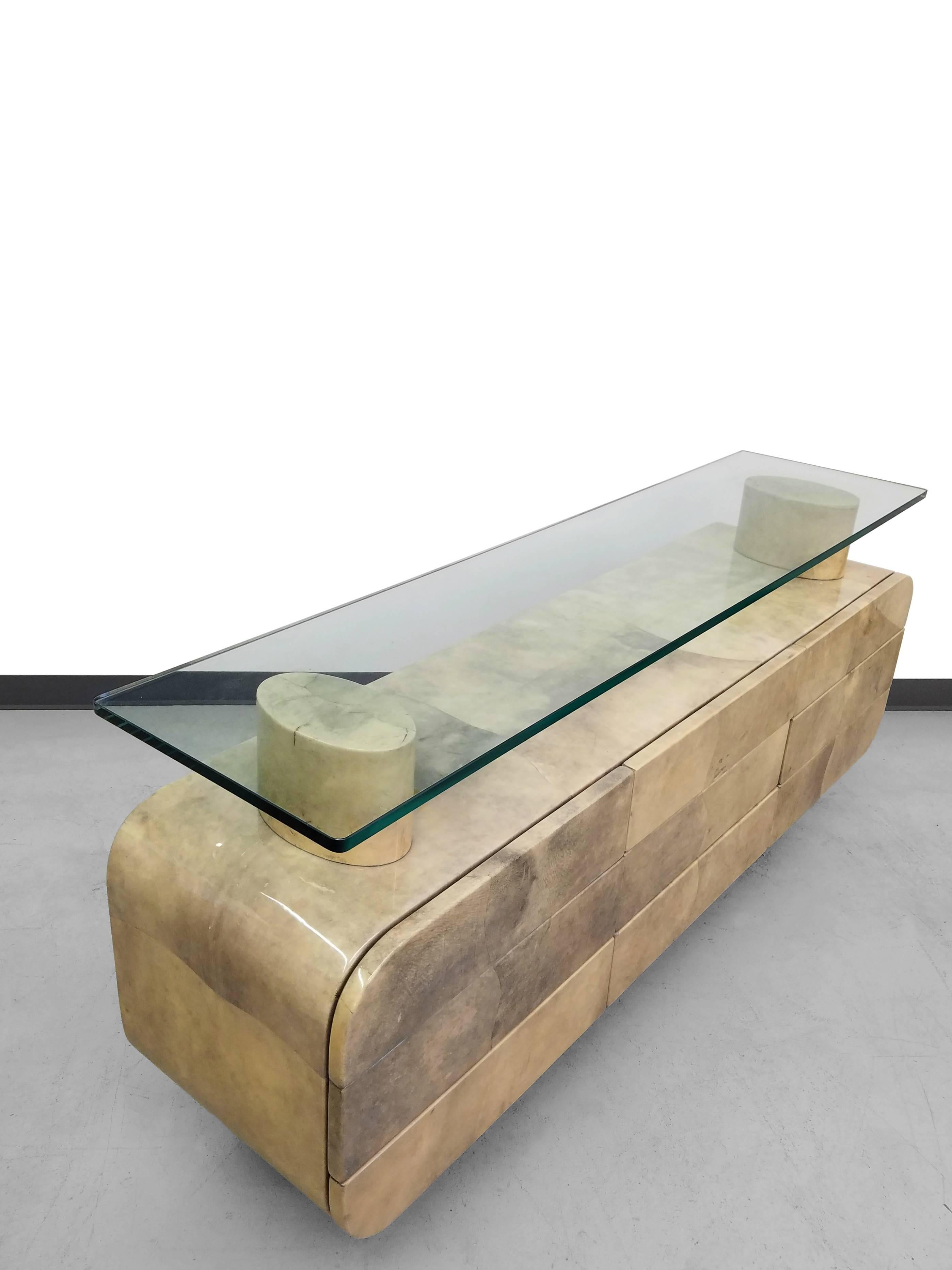 20th Century Glorious Italian Lacquered Goatskin Console Credenza by Aldo Tura
