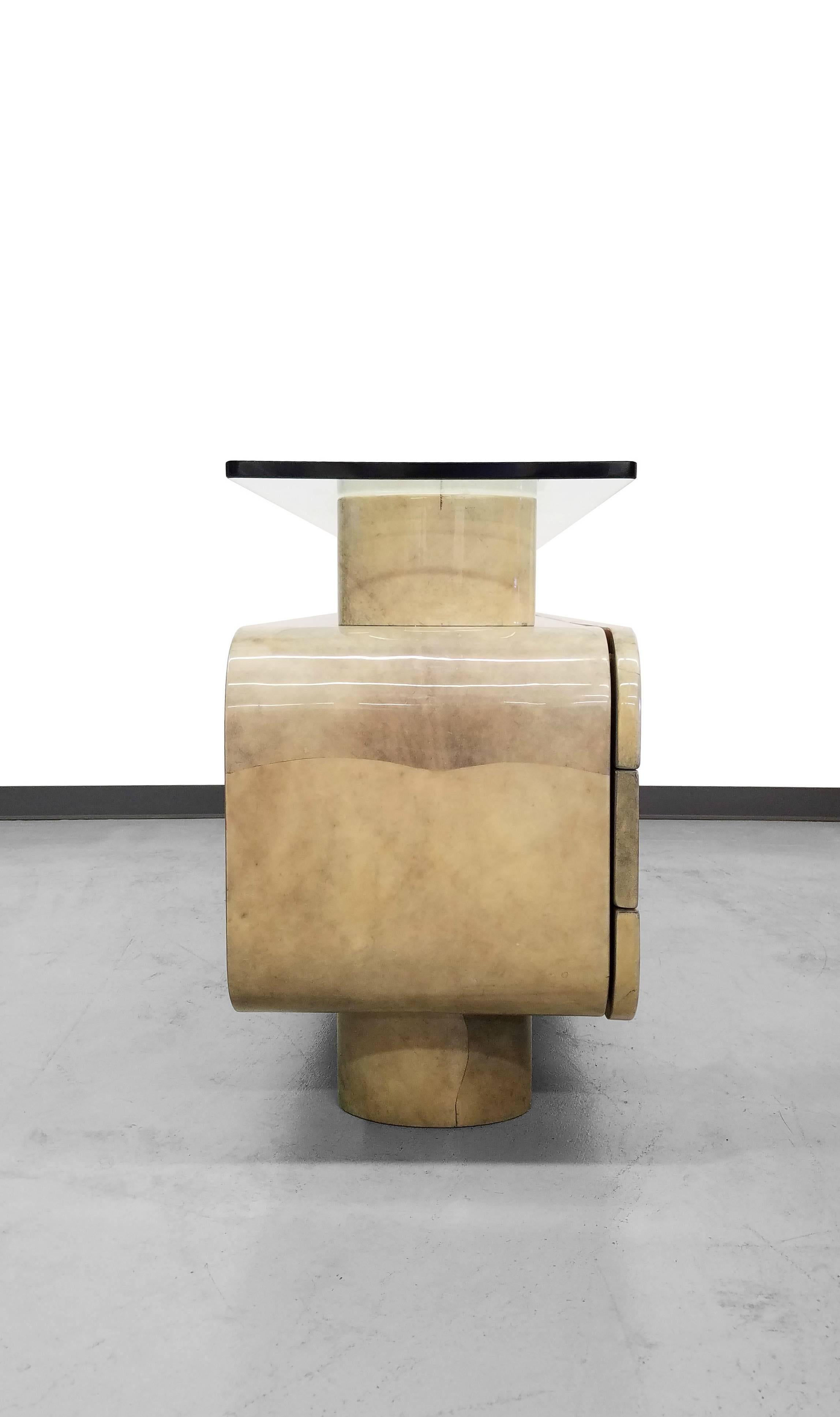 Glorious Italian Lacquered Goatskin Console Credenza by Aldo Tura 1