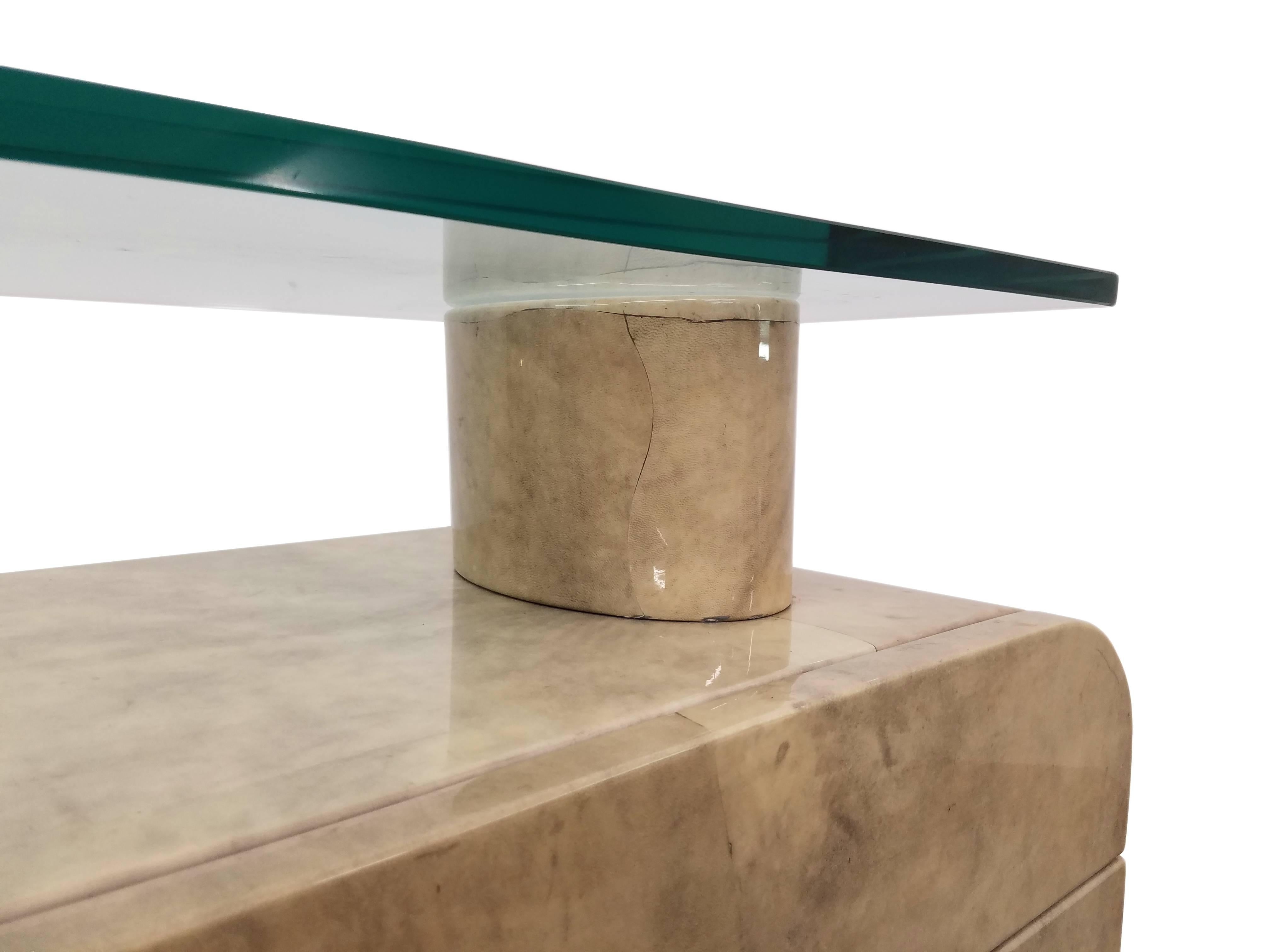 Glorious Italian Lacquered Goatskin Console Credenza by Aldo Tura 2