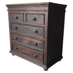 Large Rustic European Style Dark Wood 5 Drawer Dresser