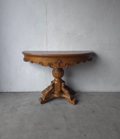 Oak Demi Lune Renaissance Revival Style Console Entry Table