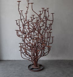 Massive 8ft Artisan Made Iron Candelabra Tree Sculpture