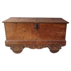 Massive 5ft Antique Carved Teak Wheeled Dowry Chest