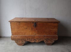 Massive 5ft Antique Carved Teak Wheeled Dowry Chest