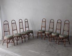 Set of 8 Vintage High Back Italian Bamboo Dining Chairs