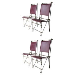 Ilana Goor Handwrought Metal and Leather Dining Chairs - Set of 4