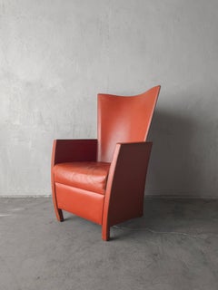 Vintage Italian Sculptural High-Back Leather Armchair