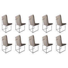 Set of 10 Model 1187 Chrome Thin Line Dining Chairs by Thayer Coggin