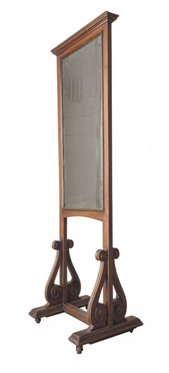 Antique European Style Standing Wood Dressing Floor Mirror