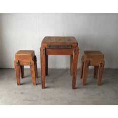 Antique Craftsman Made Wabi Sabi High Table and Stools