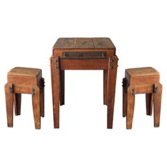 Antique Craftsman Made Wabi Sabi High Table and Stools
