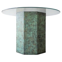 Octagonal Plaster Table Base, Faux Verdigris Copper, Circa 1990s