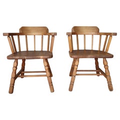 Pair of Antique Craftsman Wood Barrel Arm Chairs