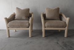 Pair of Vintage Coastal Reeded Bamboo Lounge Chairs