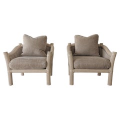 Pair of Vintage Coastal Reeded Bamboo Lounge Chairs
