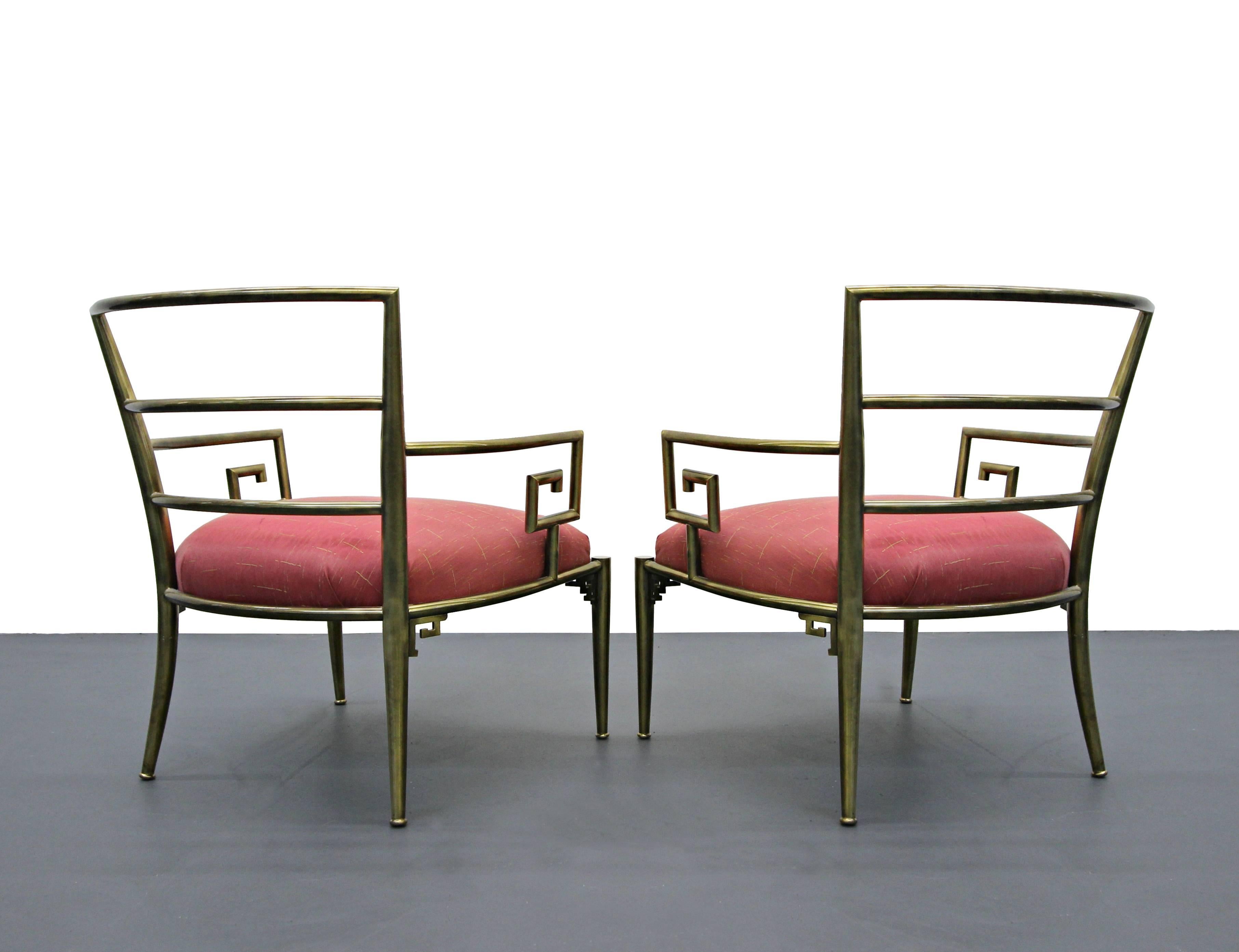 Perfect pair of solid brass Mid-Century Italian Greek key arm side chairs, made in Italy.

Minimalistic design at its finest, these chairs are stunning. The lines and transparency of these beauties add design and seating without taking up tons of