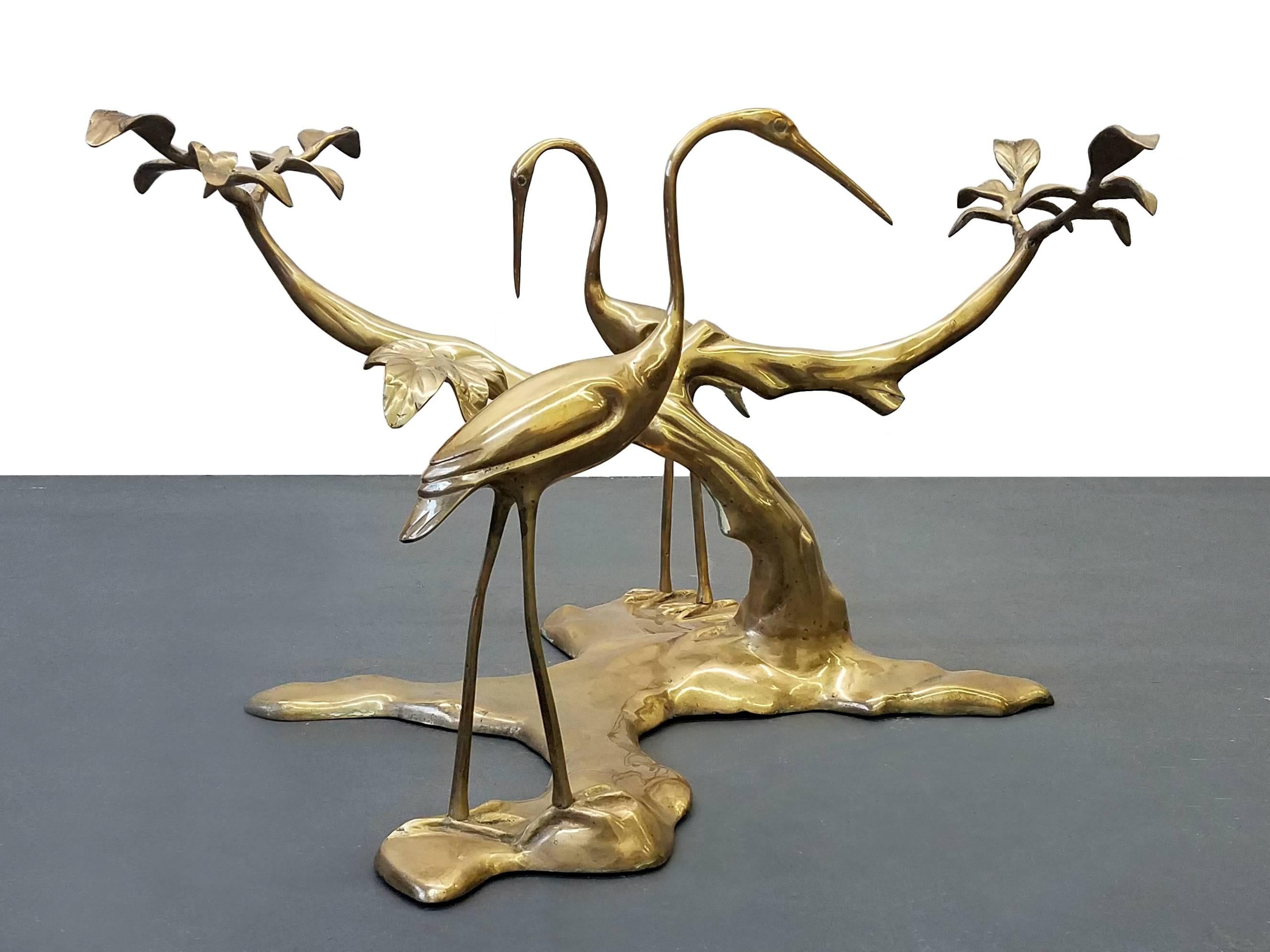 Hollywood Regency Mid-Century Regency Style Solid Brass Tree and Crane Table by Willy Daro