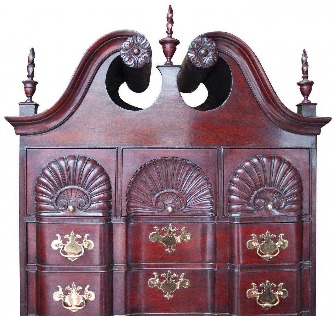 Carved  American Cenntenial Block Front Mahogany Chest on Chest