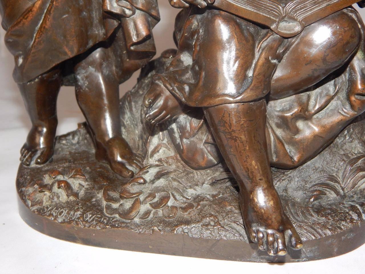 1870 Beautiful Bronze Sculpture of 2 Children by Alexandre Schoenewerk In Good Condition For Sale In Bridgeport, CT