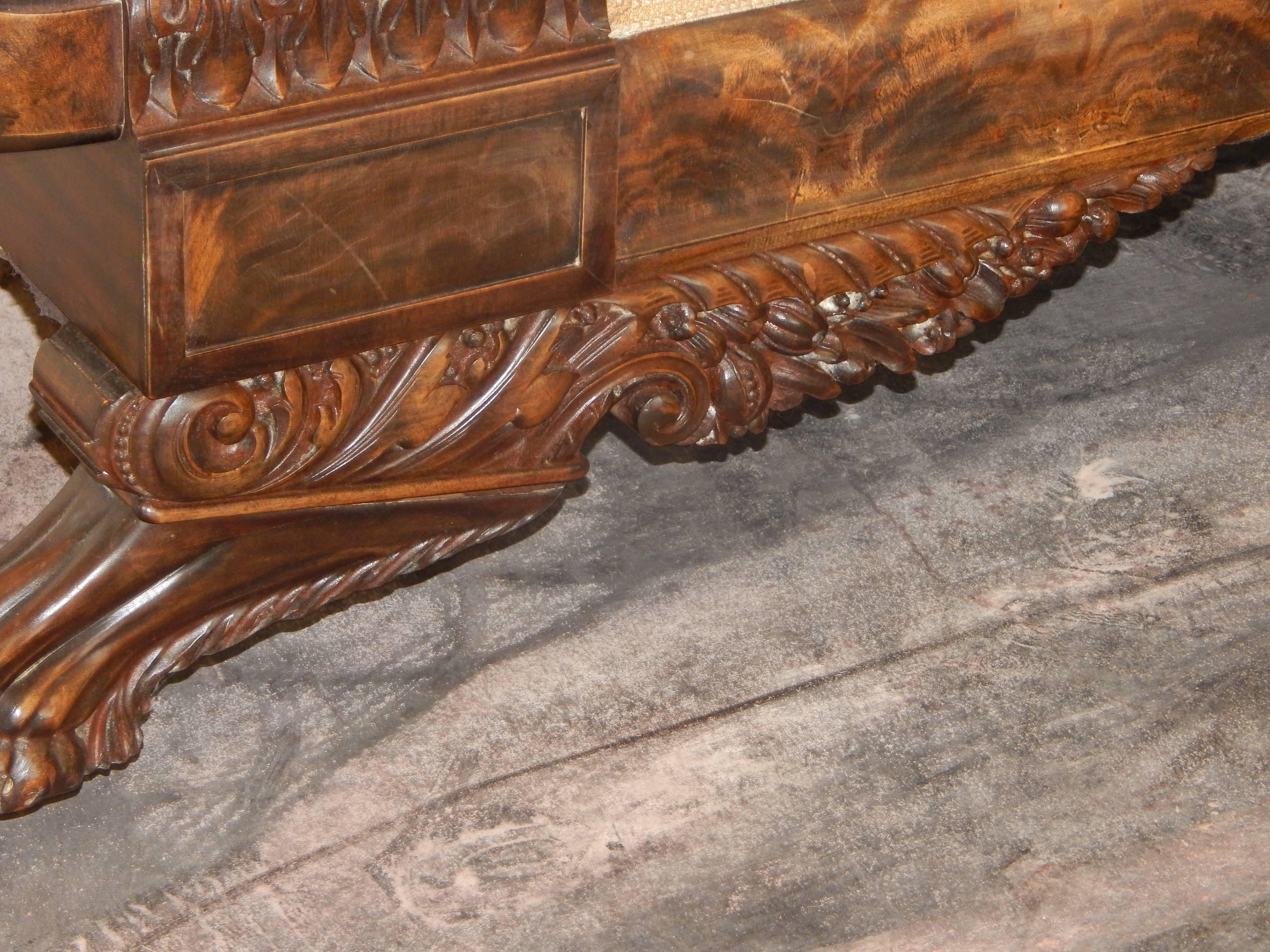  American Empire Carved Mahogany Settee For Sale 3