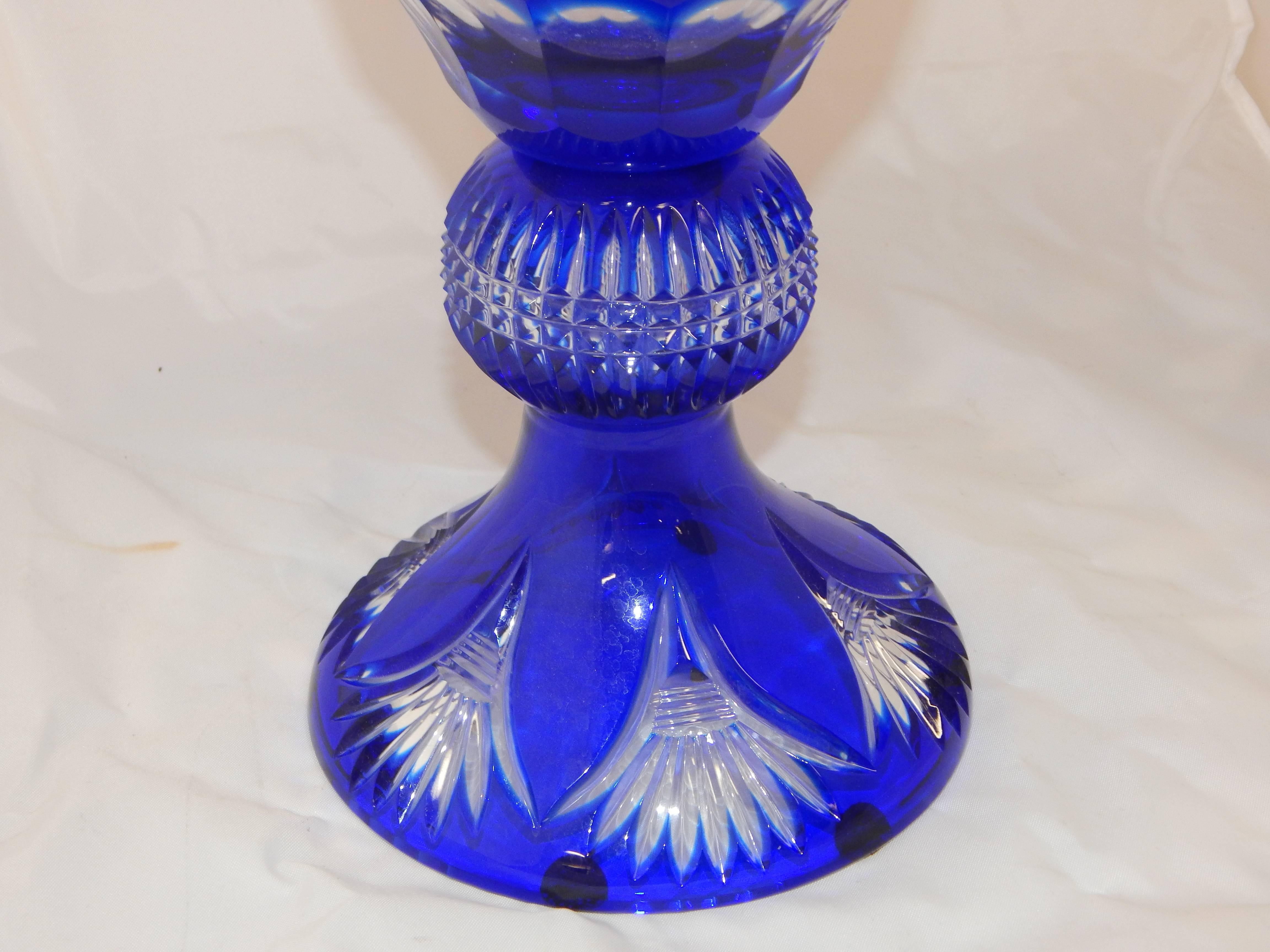 Beautiful Cobalt Blue Cut-Glass Vase In Excellent Condition In Bridgeport, CT
