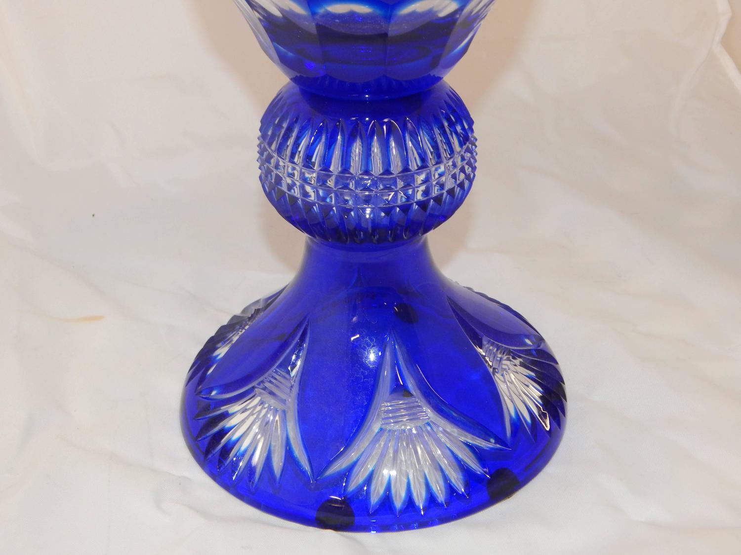 Beautiful Cobalt Blue CutGlass Vase For Sale at 1stdibs