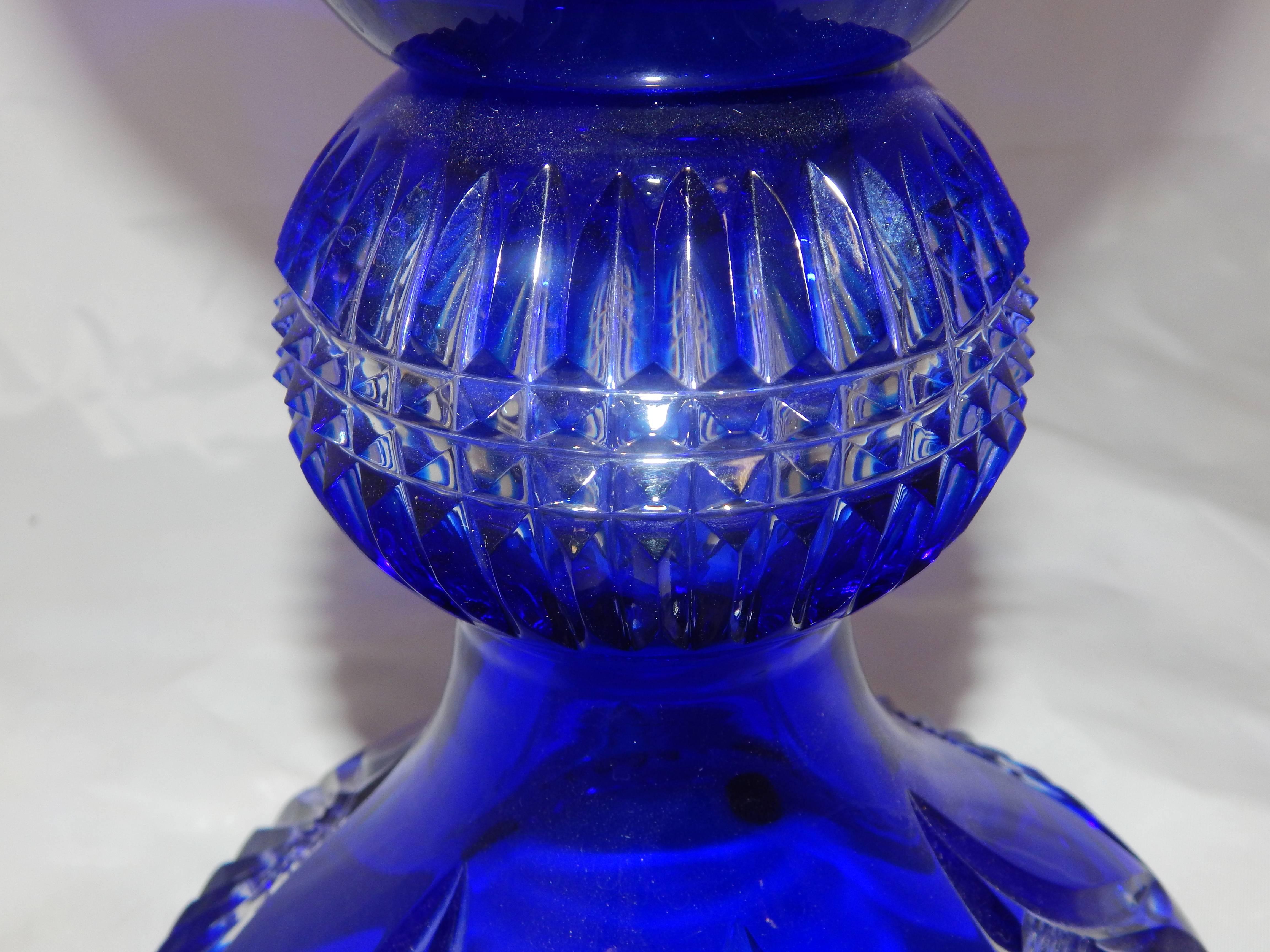 20th Century Beautiful Cobalt Blue Cut-Glass Vase