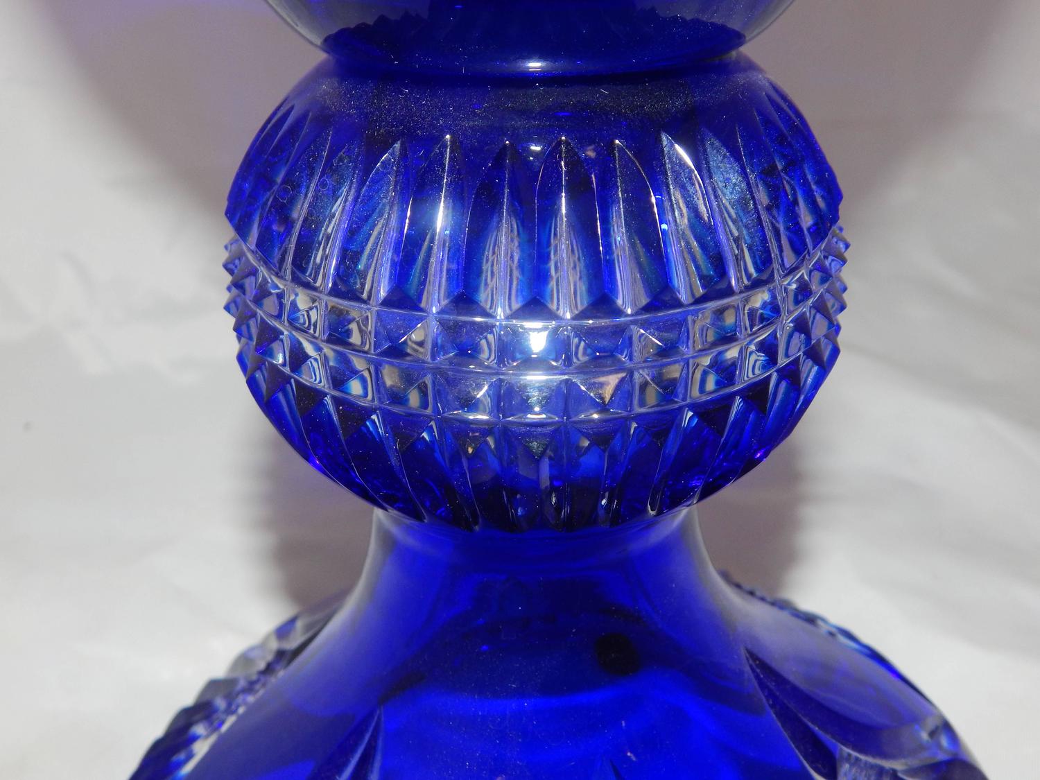 Beautiful Cobalt Blue CutGlass Vase For Sale at 1stdibs