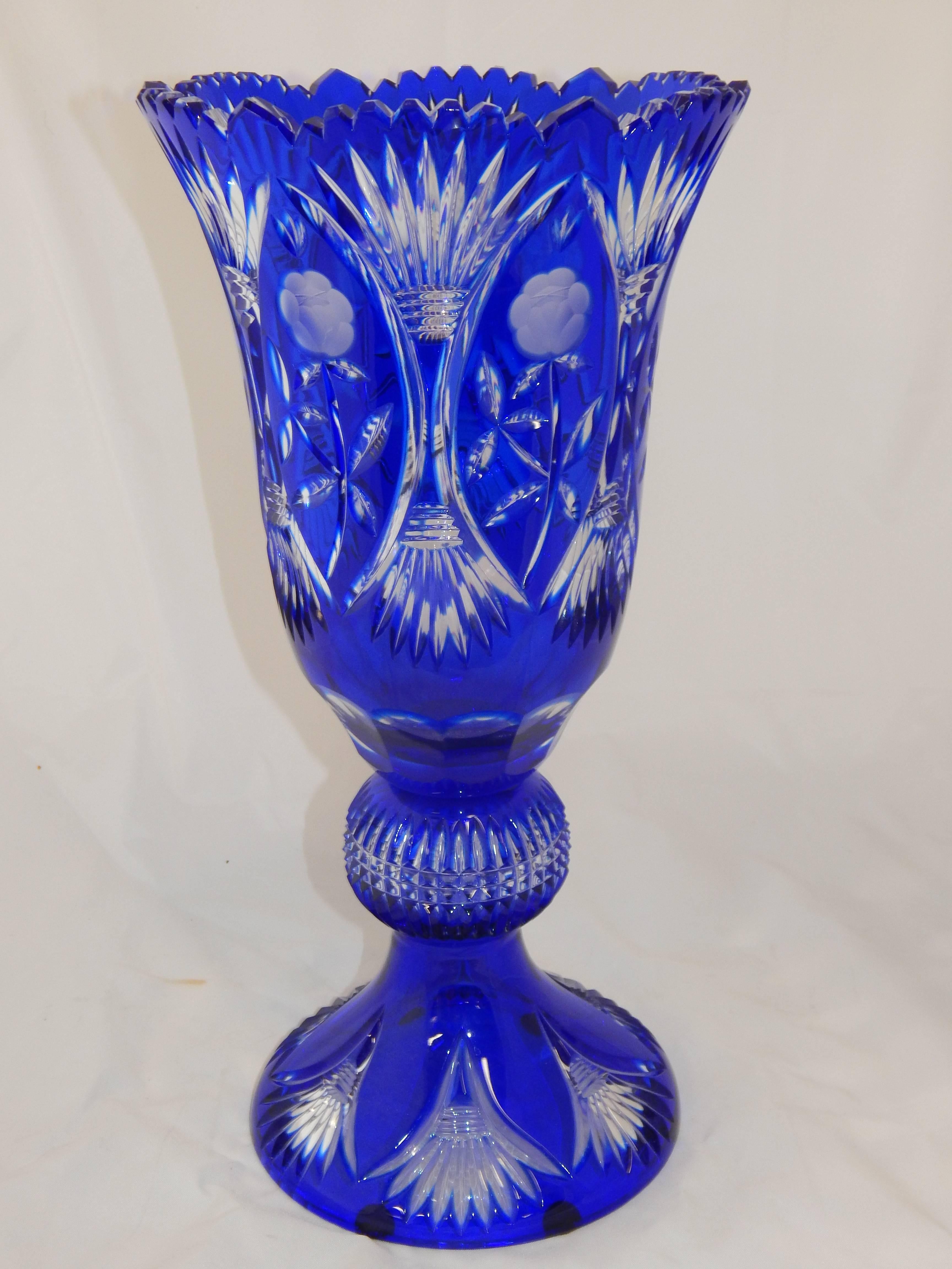 Beautiful Cobalt Blue Cut-Glass Vase 1