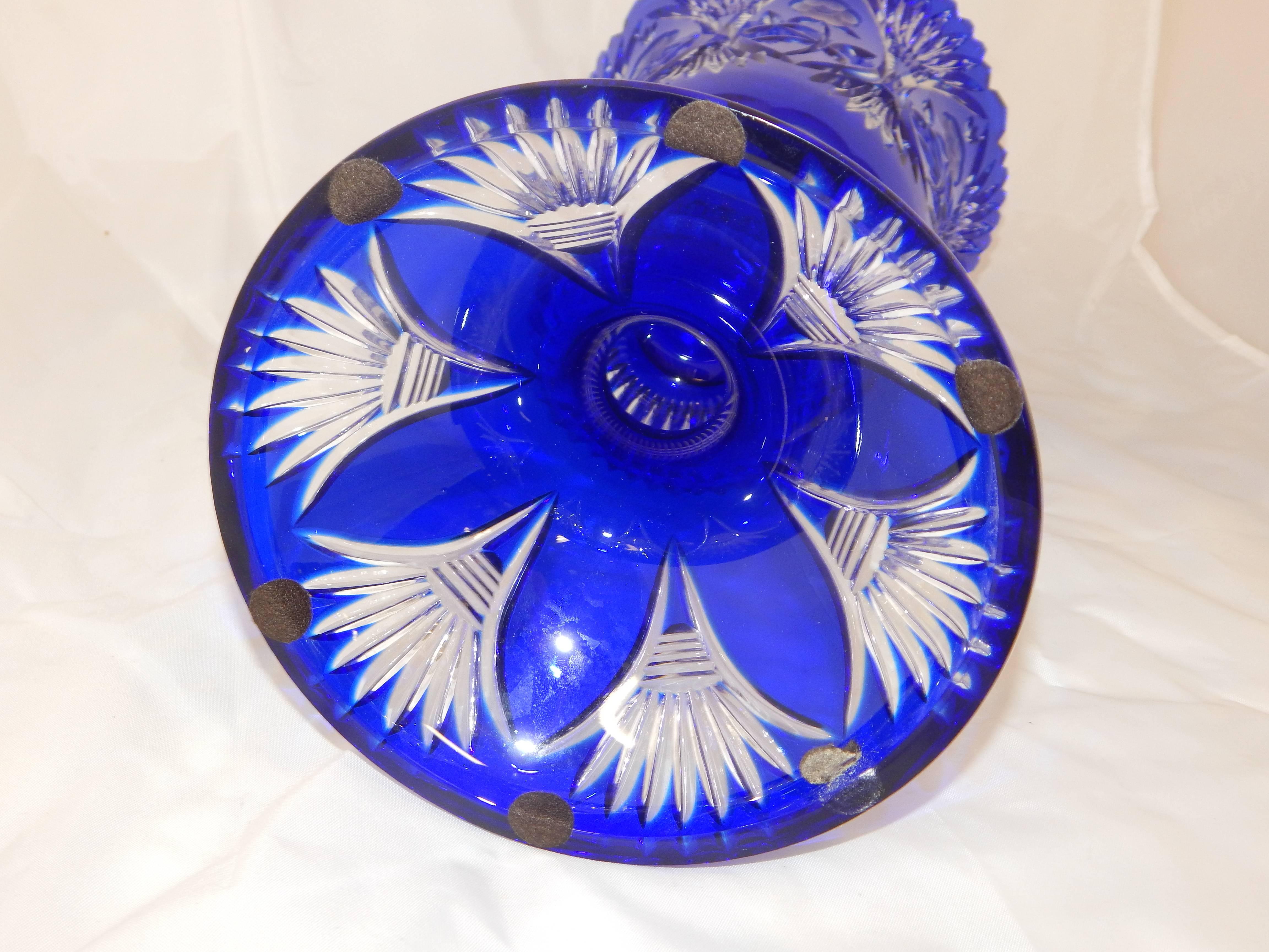 Cut Glass Beautiful Cobalt Blue Cut-Glass Vase