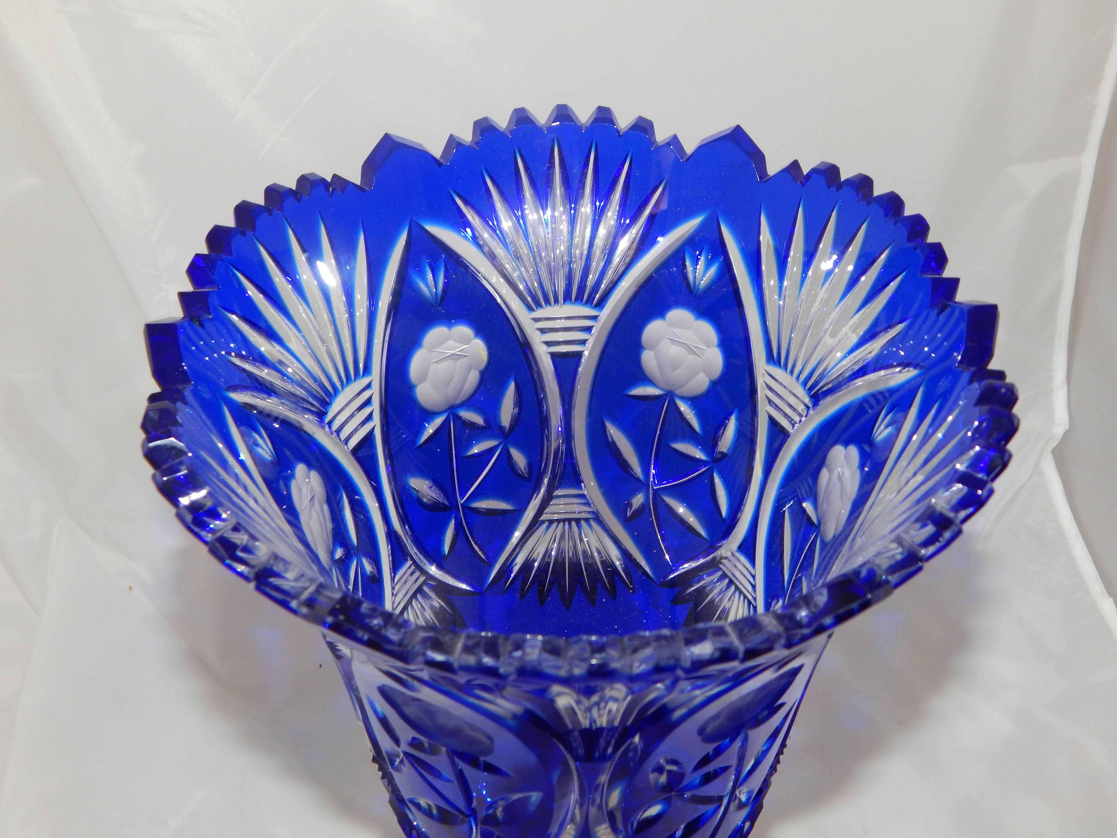 Czech Beautiful Cobalt Blue Cut-Glass Vase