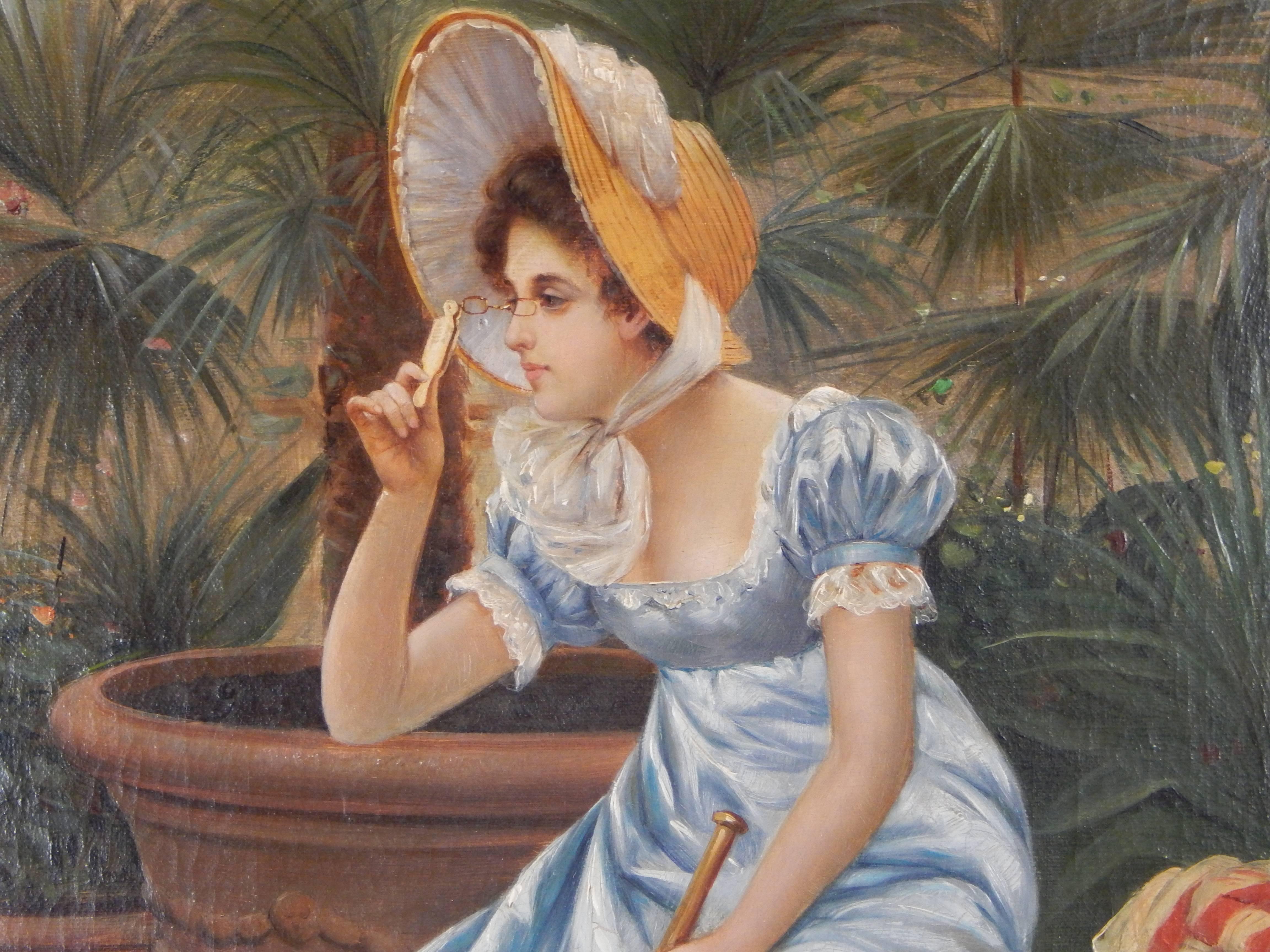 European Excellent Quality 19th Century Oil Painting of a Pretty Woman For Sale