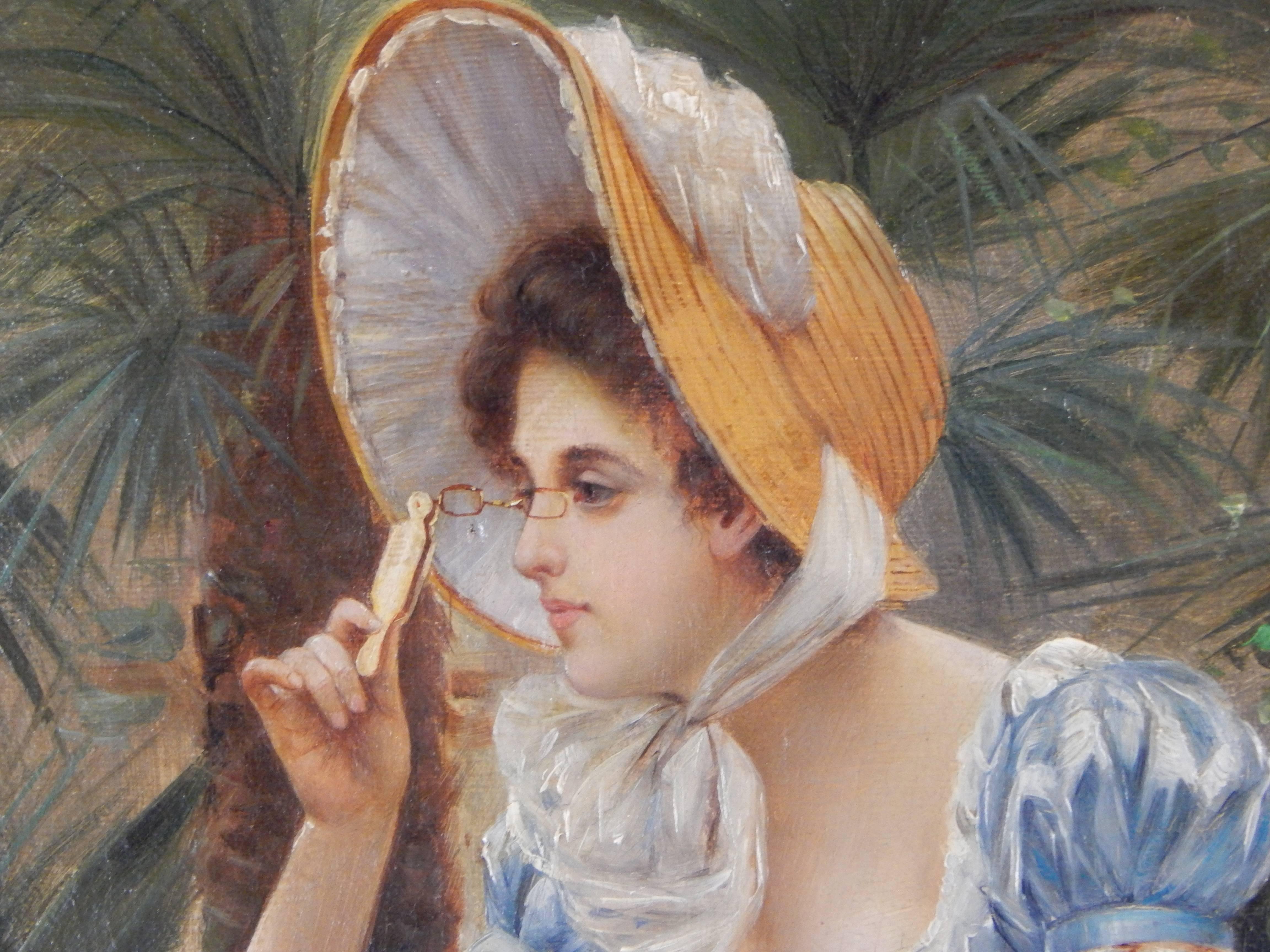Excellent Quality 19th Century Oil Painting of a Pretty Woman In Good Condition For Sale In Bridgeport, CT