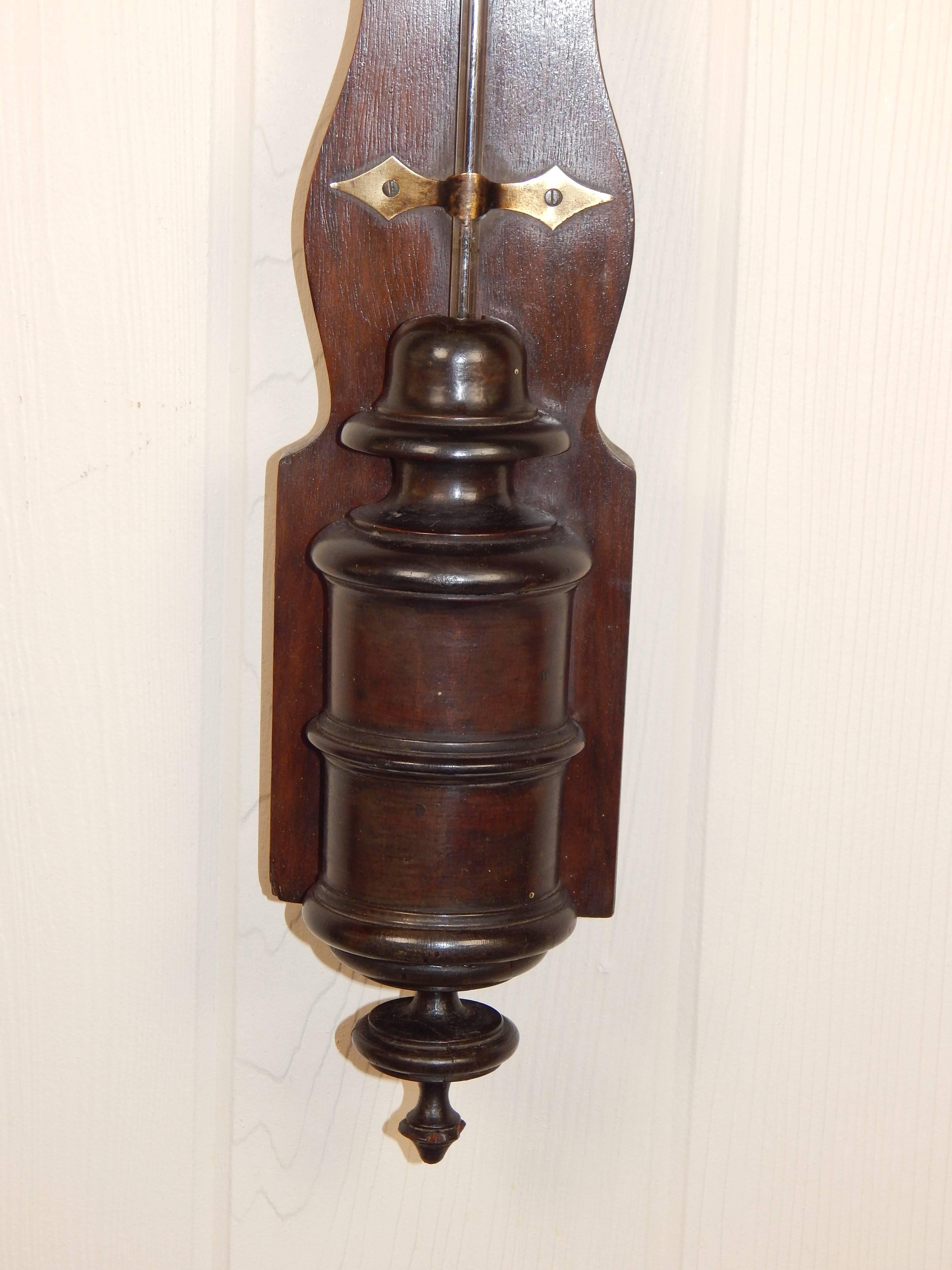 Rare 18th Century Brass Mounted Mahogany Russian Stick Barometer, Signed In Good Condition In Bridgeport, CT