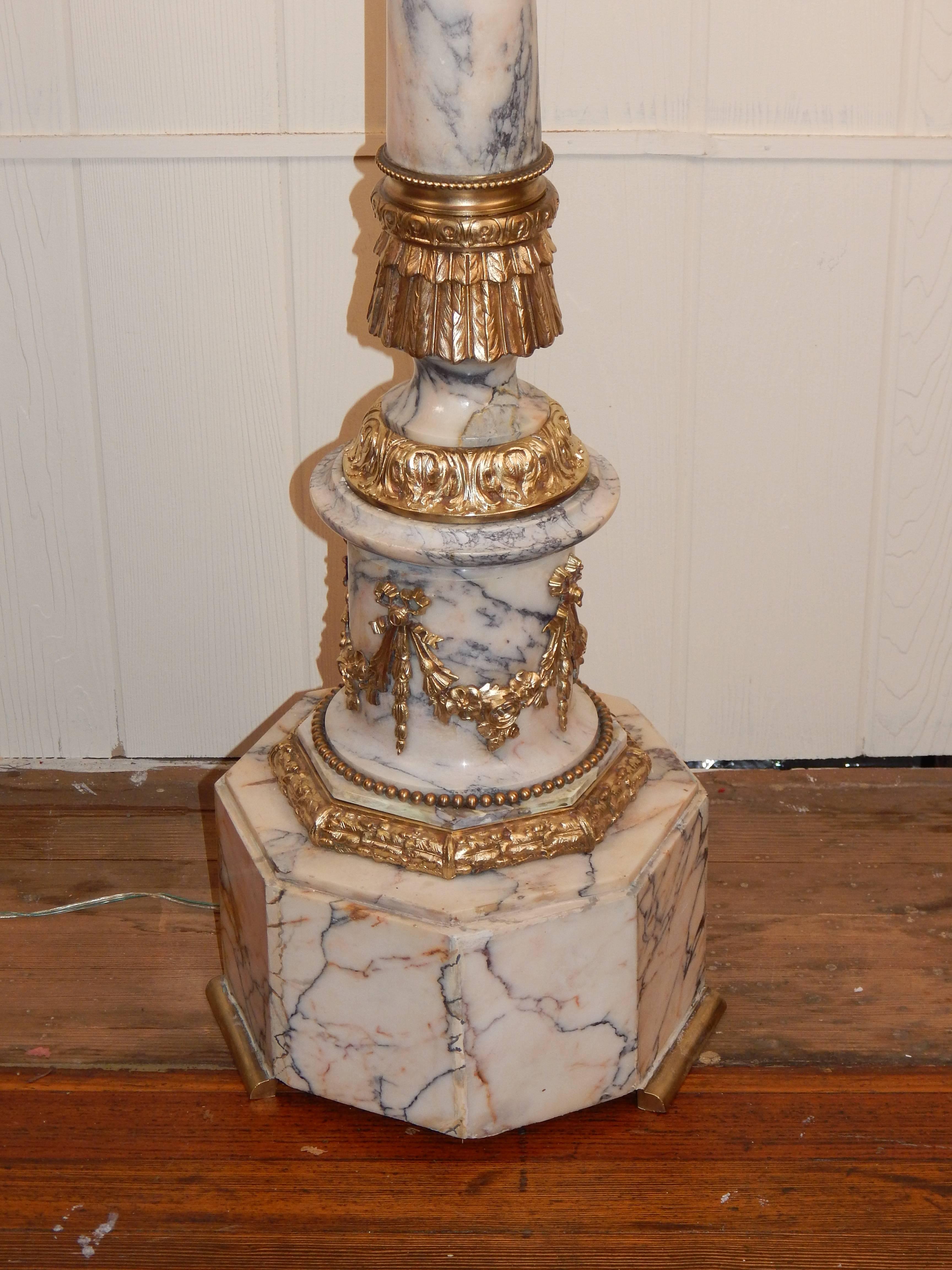 Louis XVI Style Bronze Mounted Marble Floor Lamp 5
