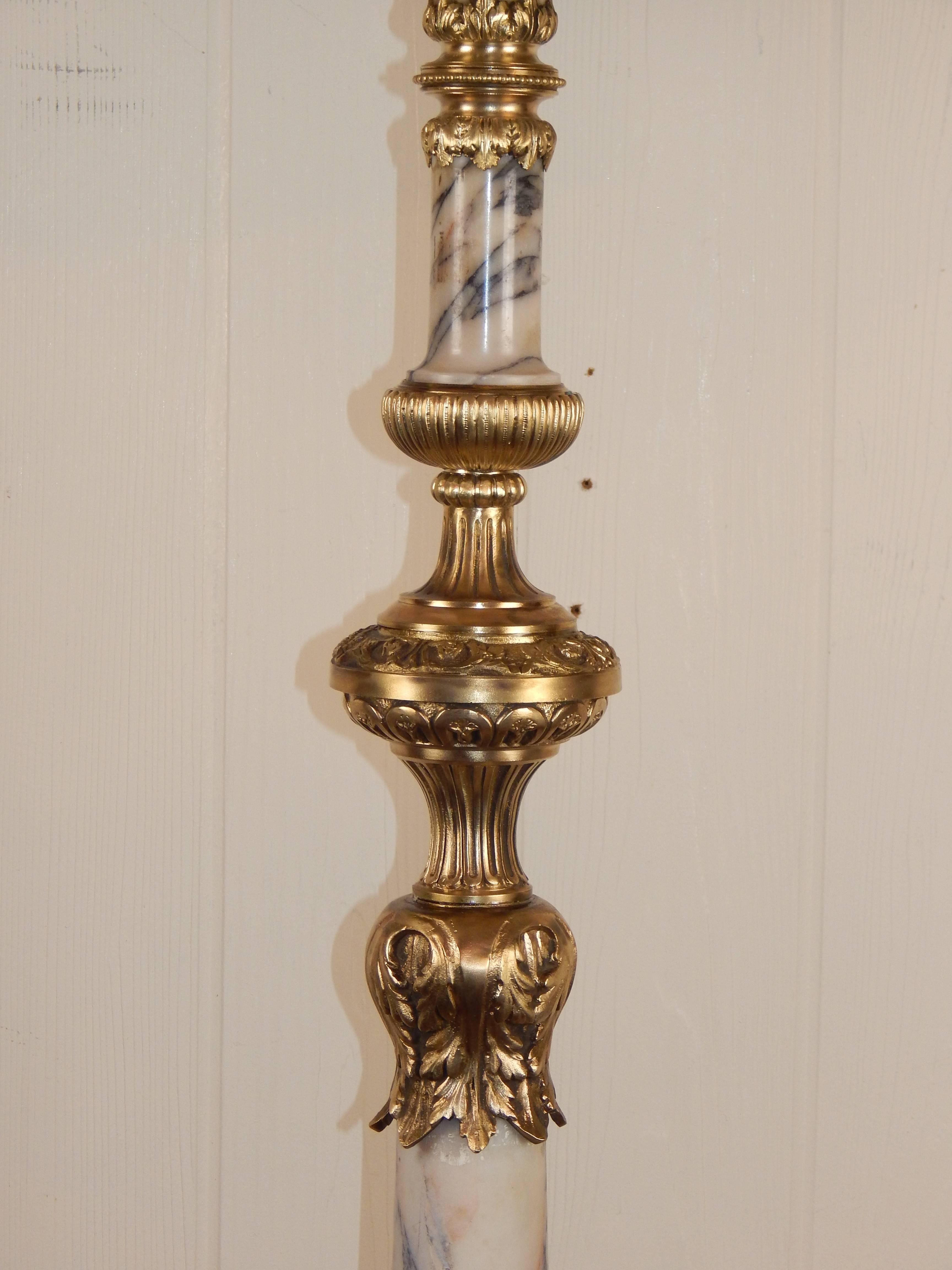 Louis XVI Style Bronze Mounted Marble Floor Lamp 4