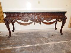 Irish/Georgian Style Carved Mahogany Marble Top Console with Lion's Heads