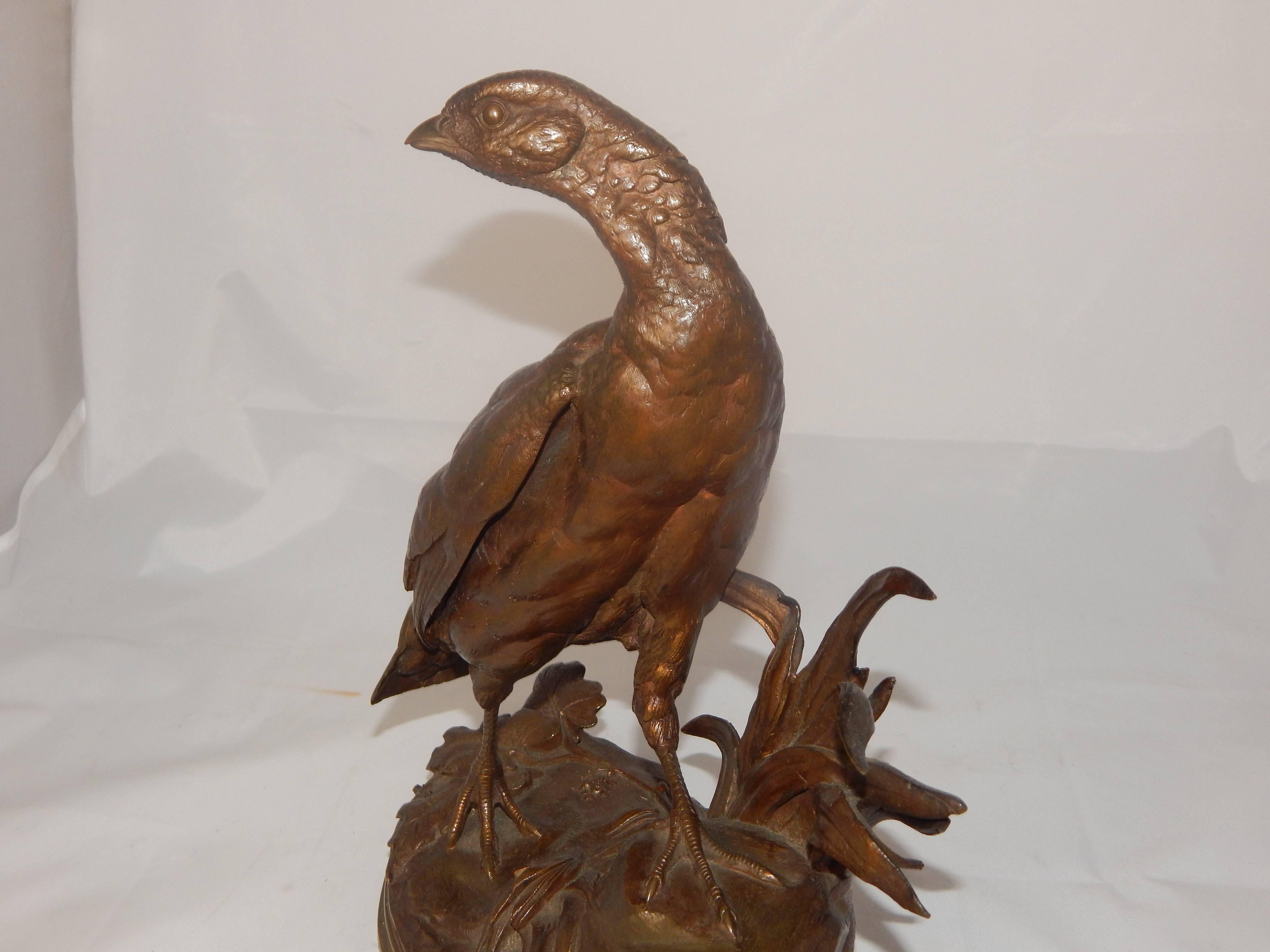 French Pair of 19th Century Bronze Sculptures of Pheasants by Jules Moigniez For Sale
