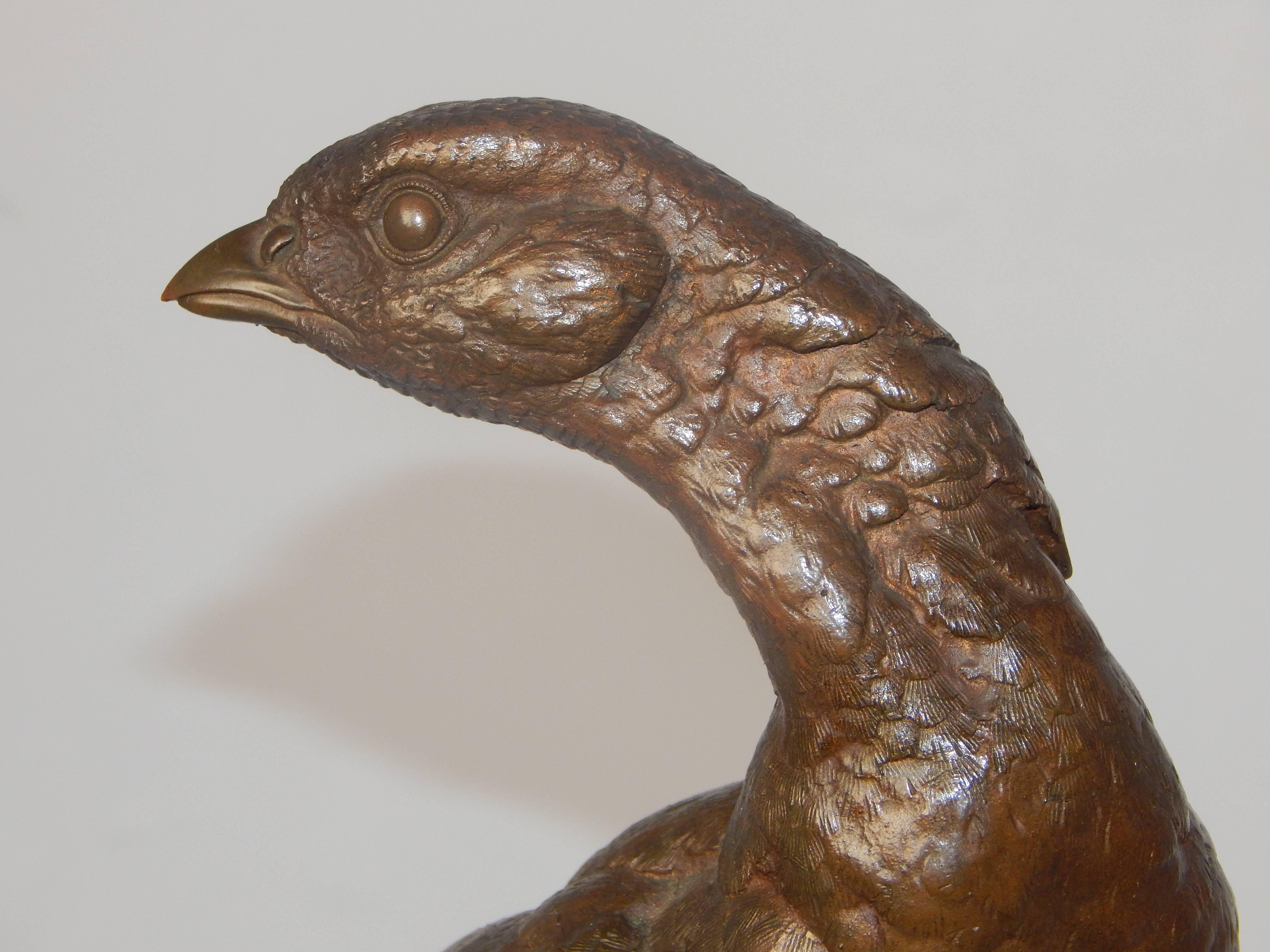 Cast Pair of 19th Century Bronze Sculptures of Pheasants by Jules Moigniez For Sale