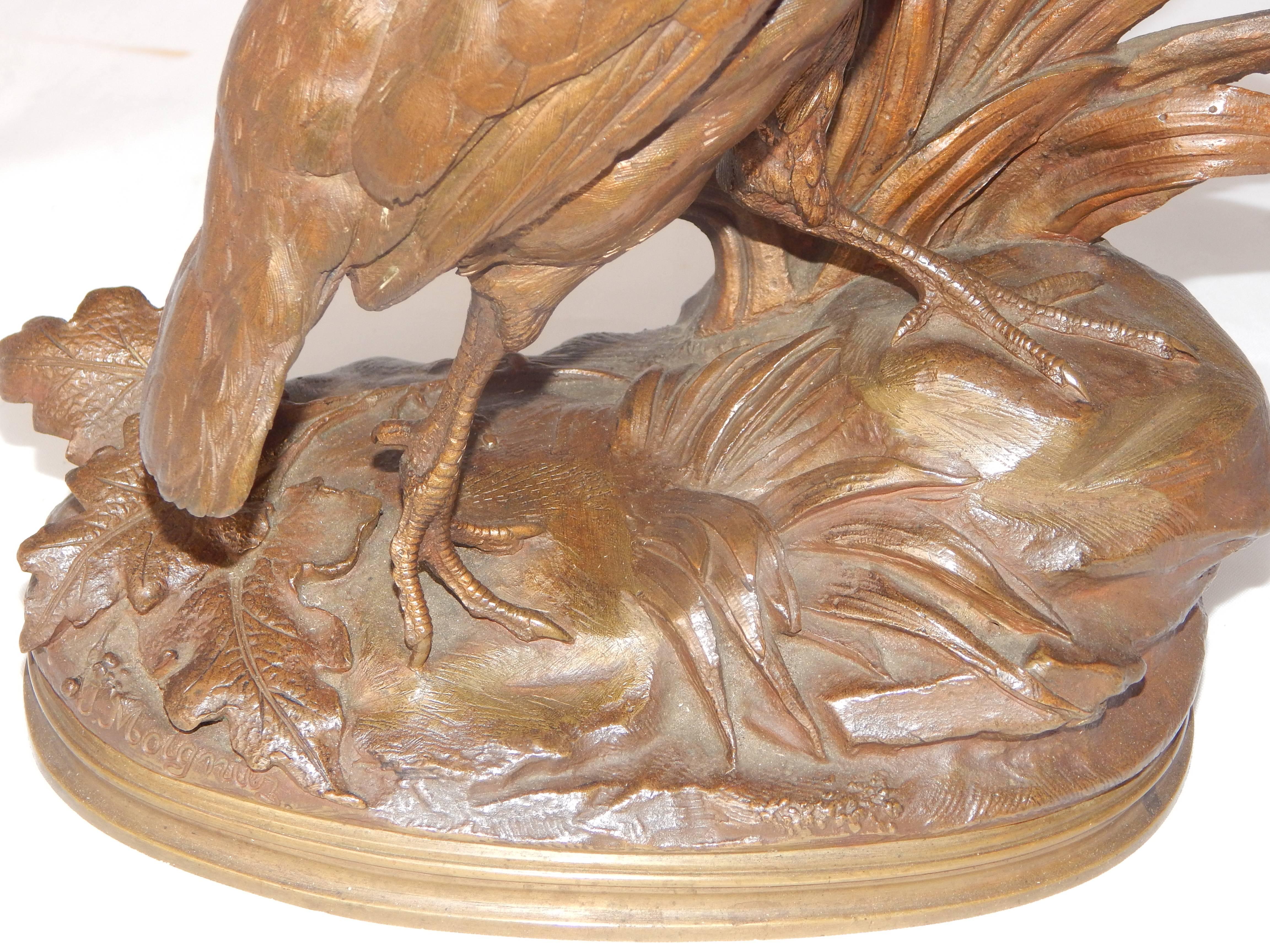 Pair of 19th Century Bronze Sculptures of Pheasants by Jules Moigniez For Sale 1