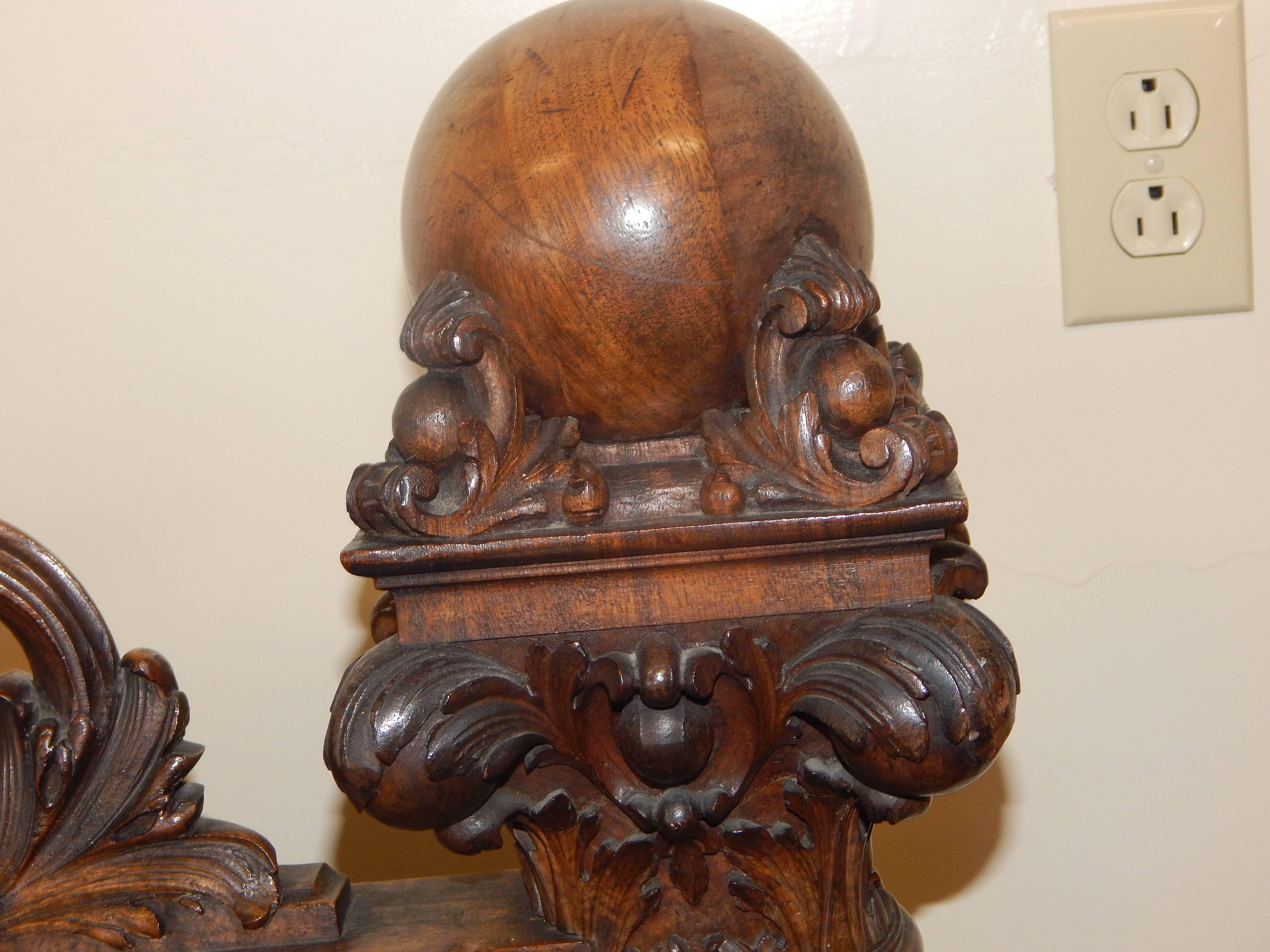 Huge and Incredibly Carved Walnut Hall Bench or Settee with Female Faces In Good Condition For Sale In Bridgeport, CT